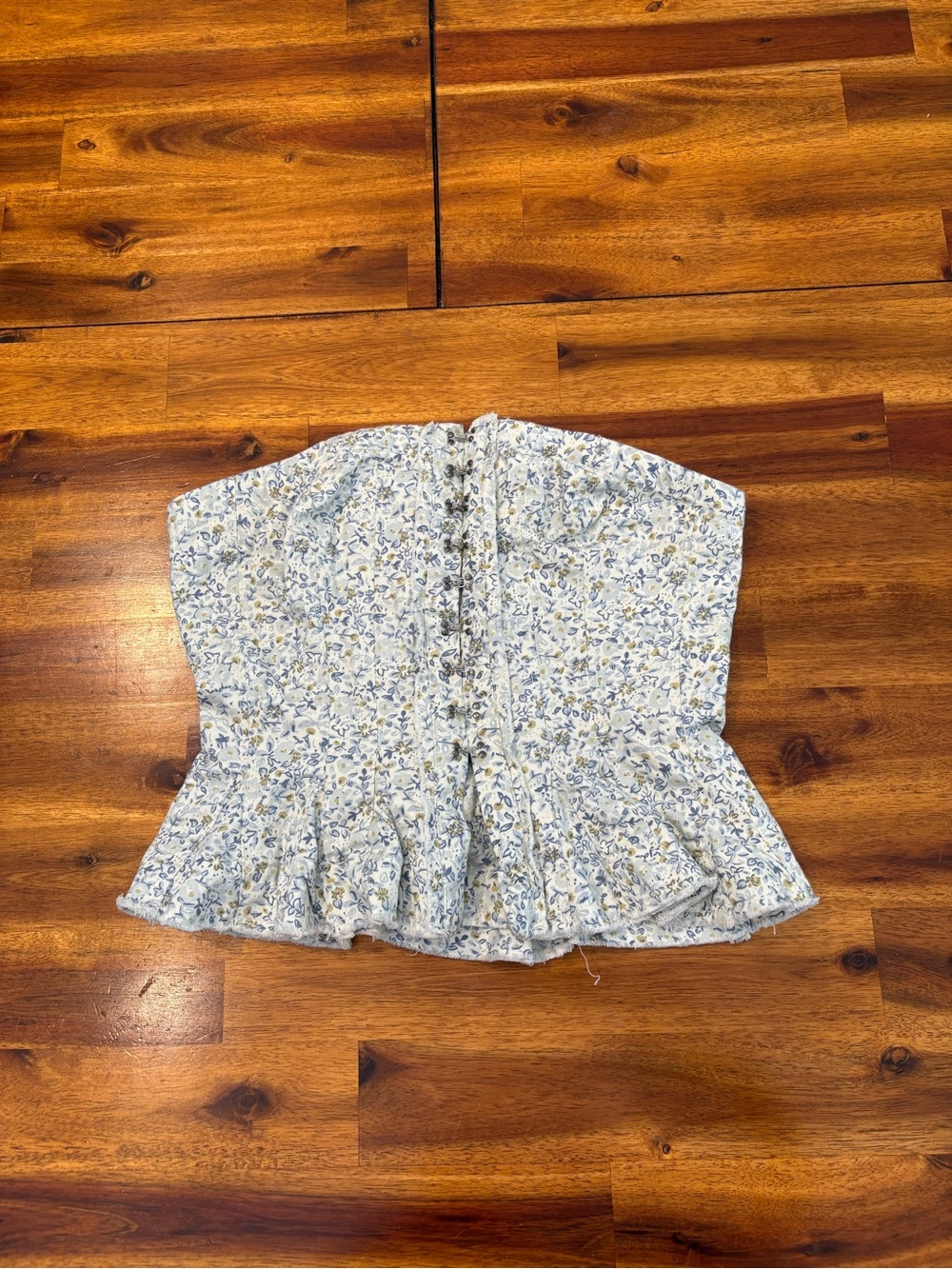Free People Light Blue Floral Strapless Ruffle-Hem Bustier